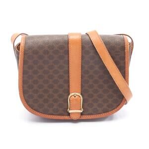 Celine Macadam Shoulder Bag Canvas Leather Brown